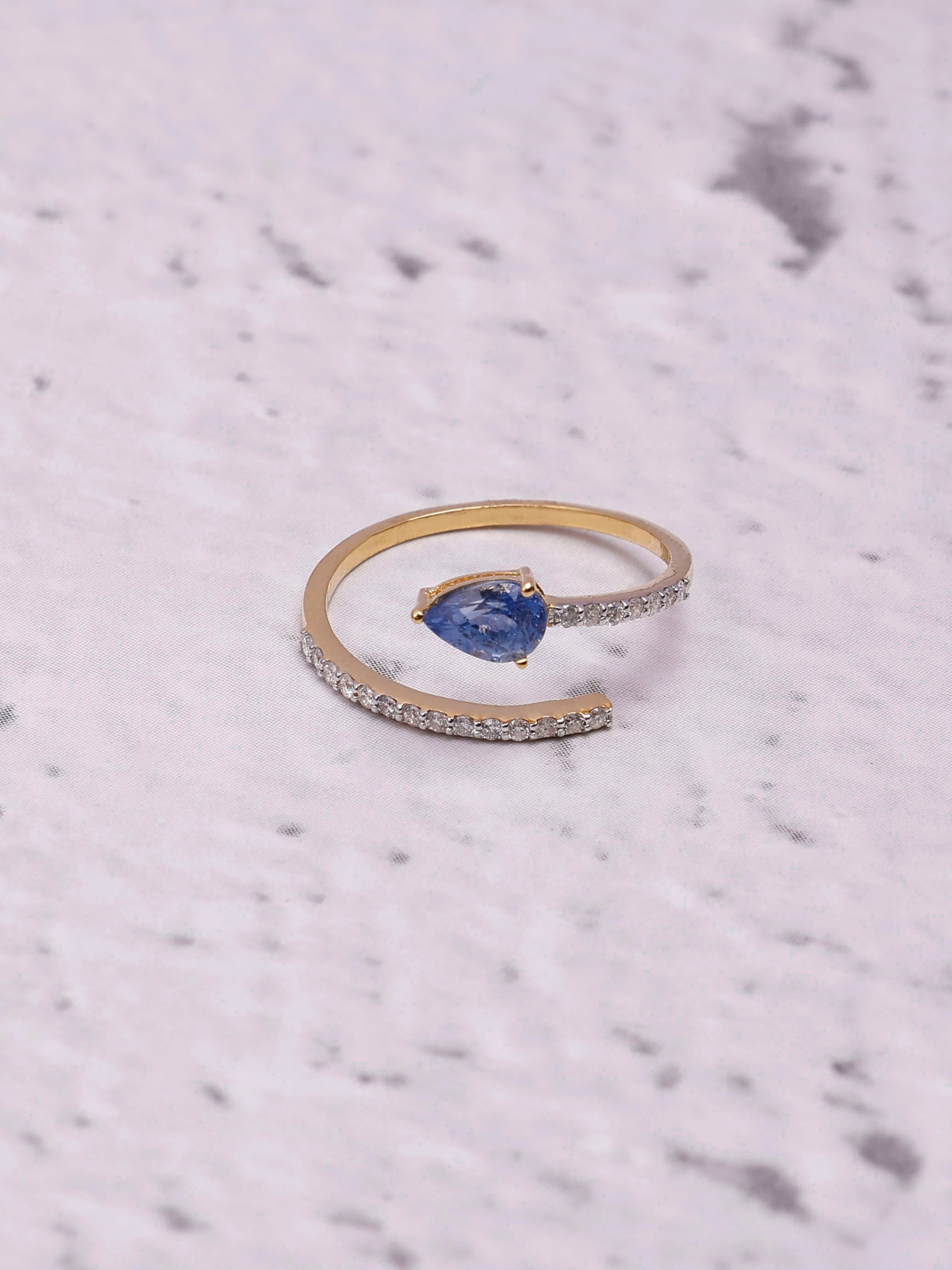 Selena Gomez Inspired 14K Gold Blue Sapphire Ring: Diamond Eternity Huggies Band