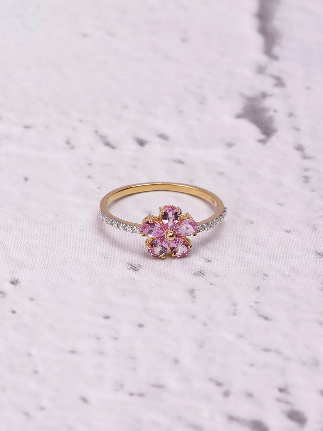 Flower 14K Gold Pink Sapphire & Diamond Ring - Unique Design