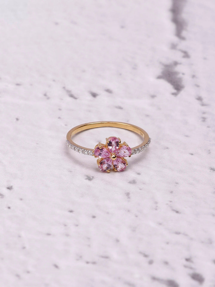 Flower 14K Gold Pink Sapphire & Diamond Ring - Unique Design