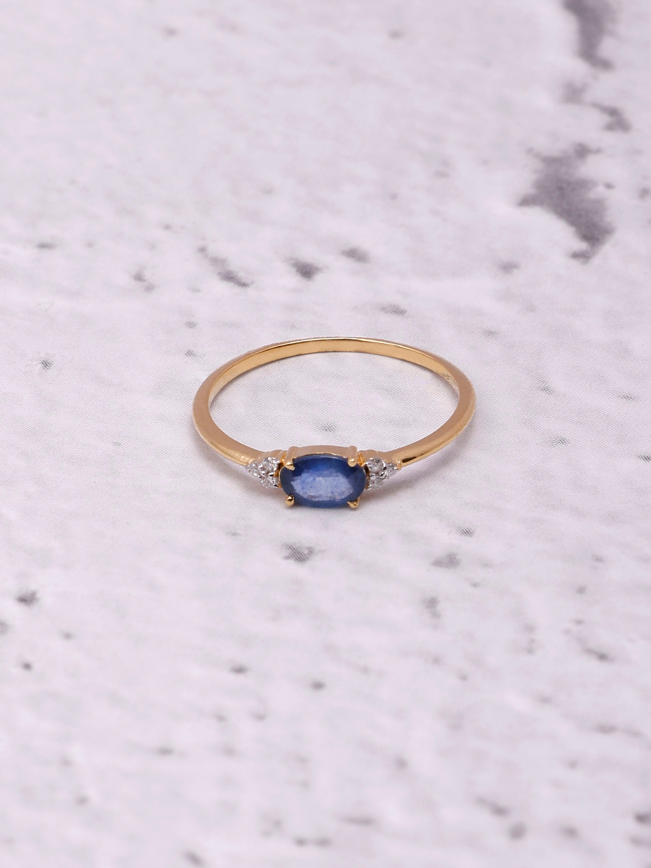 14K Gold Blue Sapphire Ring: Diamond Eternity Band, Dainty Gift