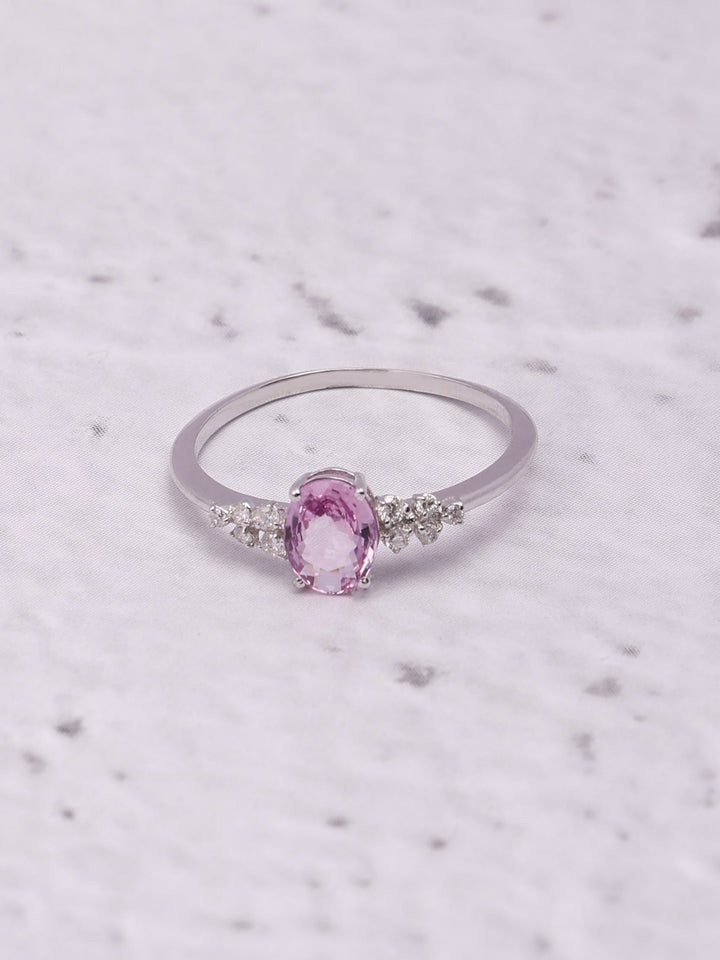 14K Gold Pink Sapphire Ring: Diamond Accent, Dainty Design for Her