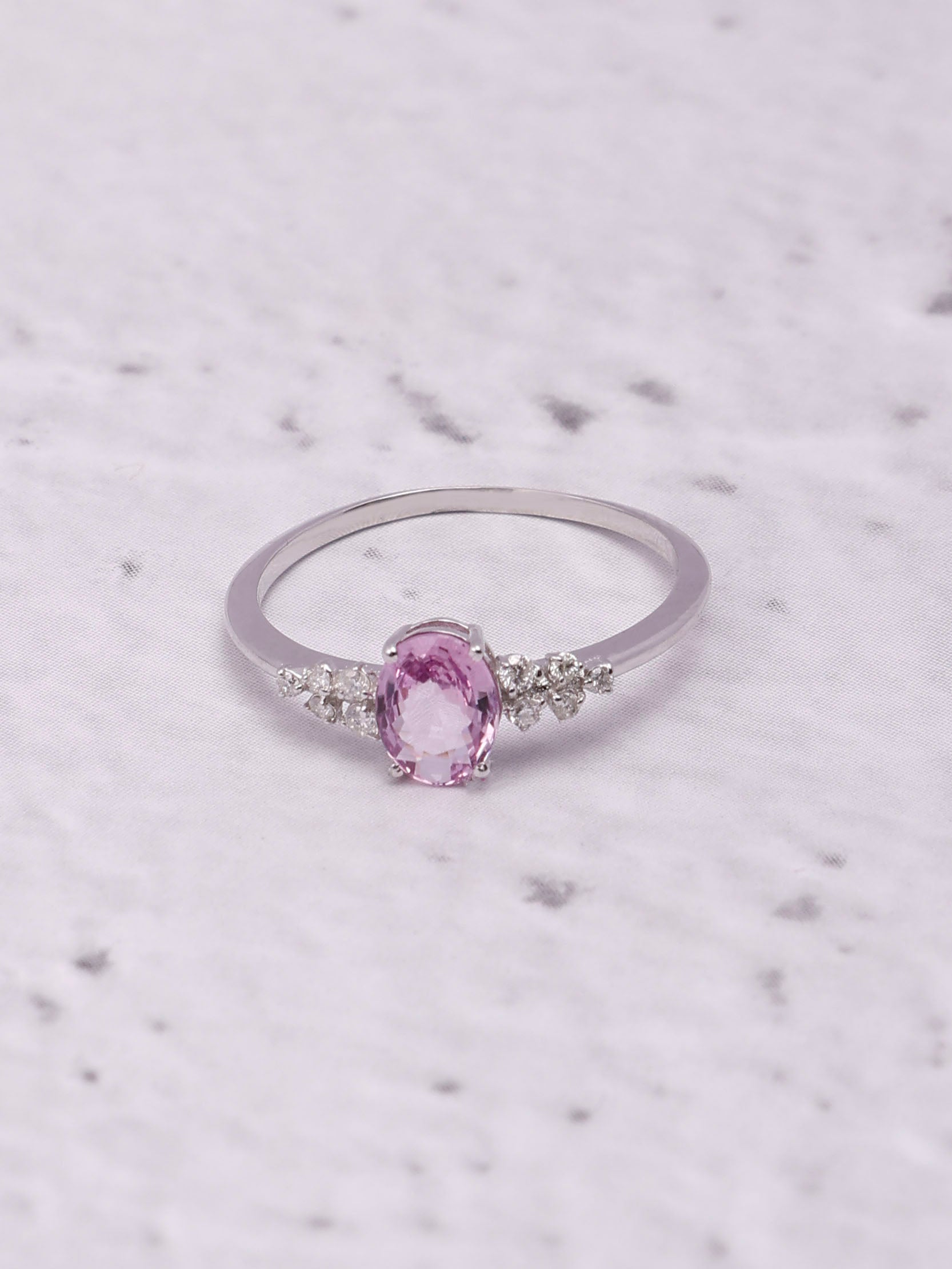 14K Gold Pink Sapphire Ring: Diamond Accent, Dainty Design for Her