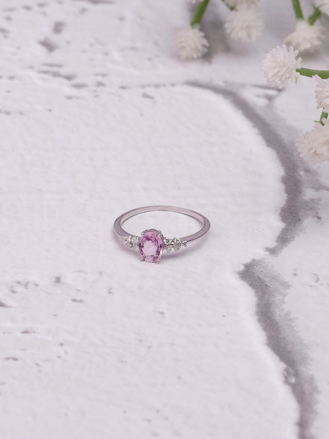 14K Gold Pink Sapphire Ring: Diamond Accent, Dainty Design for Her