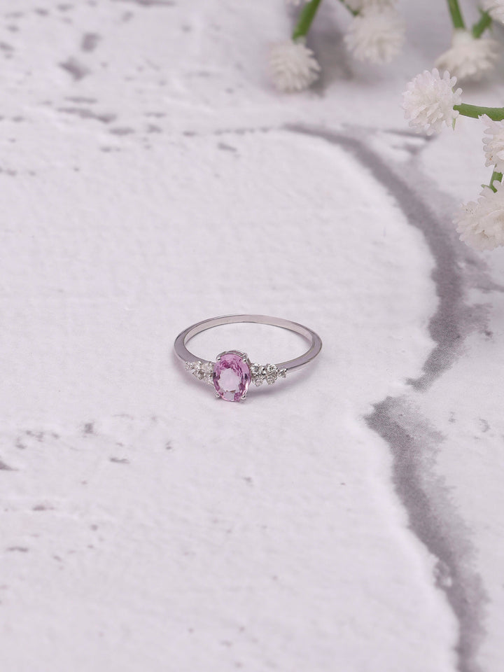 14K Gold Pink Sapphire Ring: Diamond Accent, Dainty Design for Her