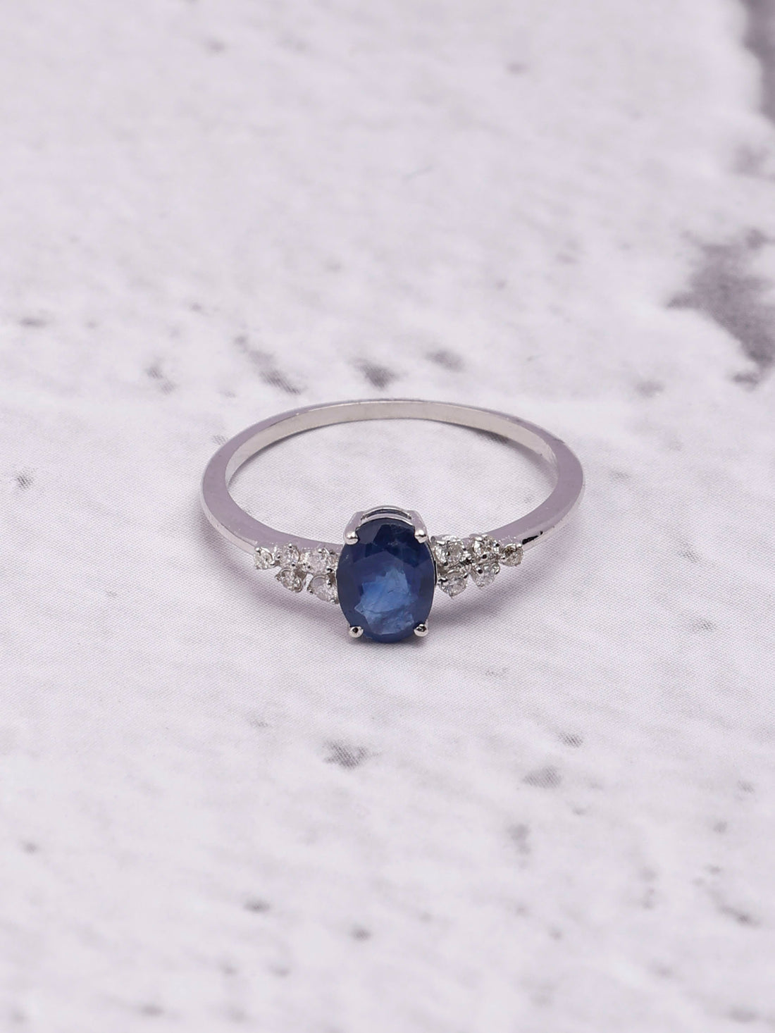 14K Gold Blue Sapphire Ring: Diamond Eternity Band, Dainty Gift for Women