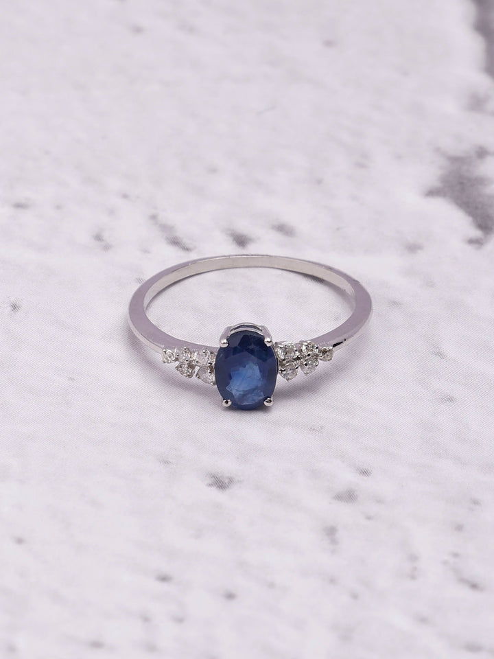 14K Gold Blue Sapphire Ring: Diamond Eternity Band, Dainty Gift for Women