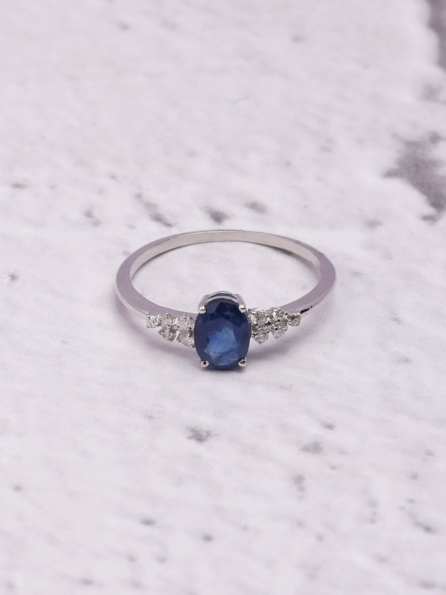 14K Gold Blue Sapphire Ring: Diamond Eternity Band, Dainty Gift for Women