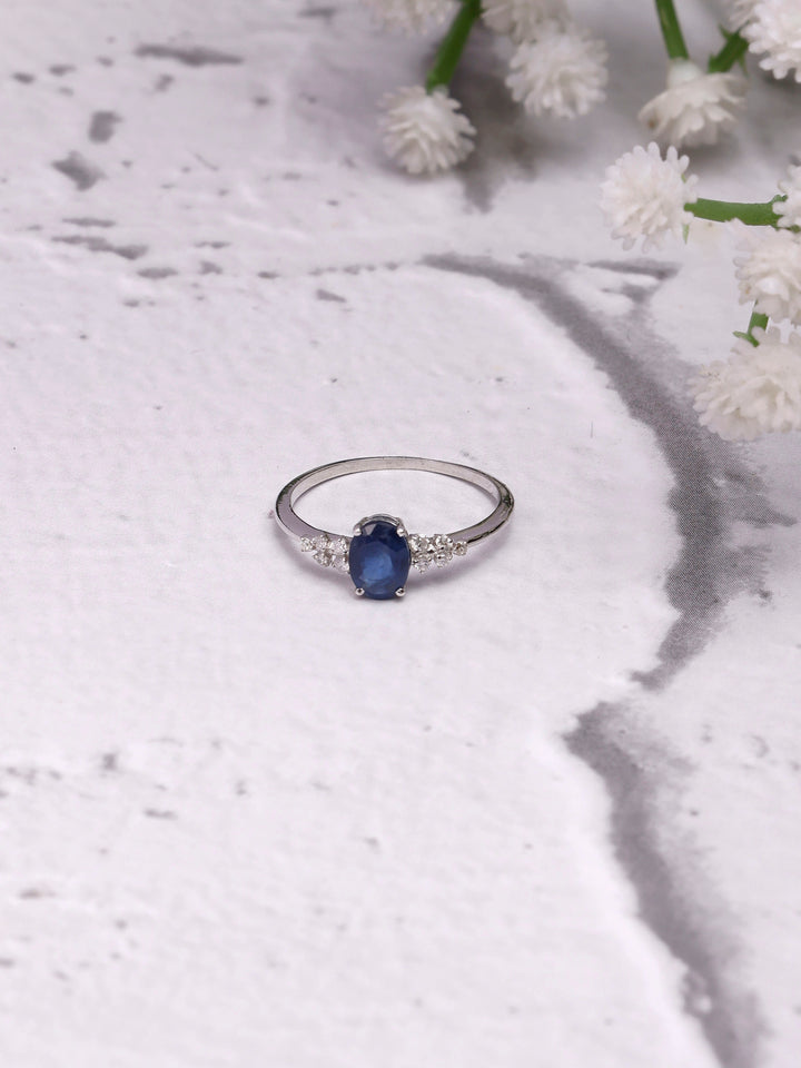 14K Gold Blue Sapphire Ring: Diamond Eternity Band, Dainty Gift for Women