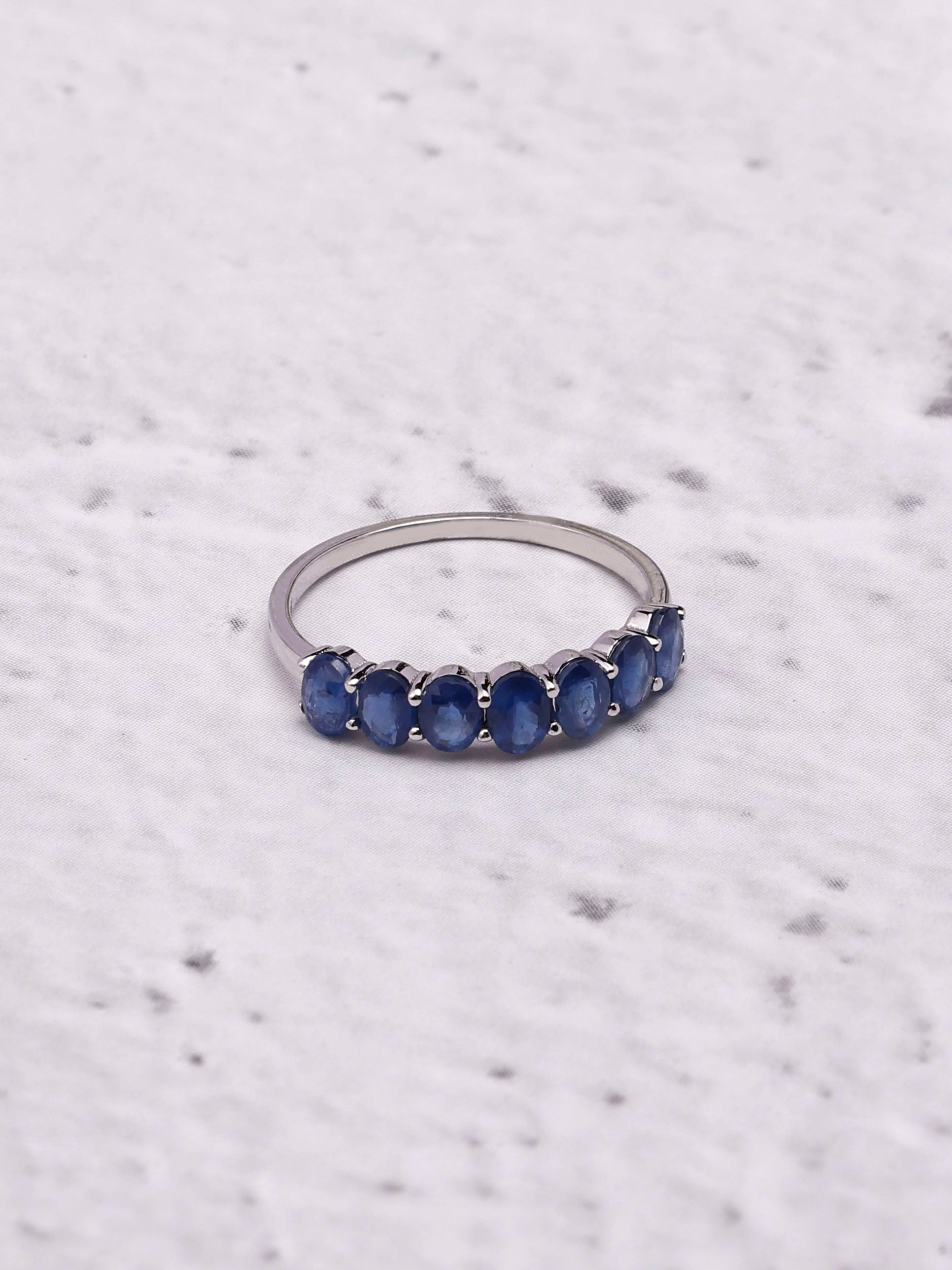 Oval Blue Sapphire 14K Gold Half Statement Ring Band