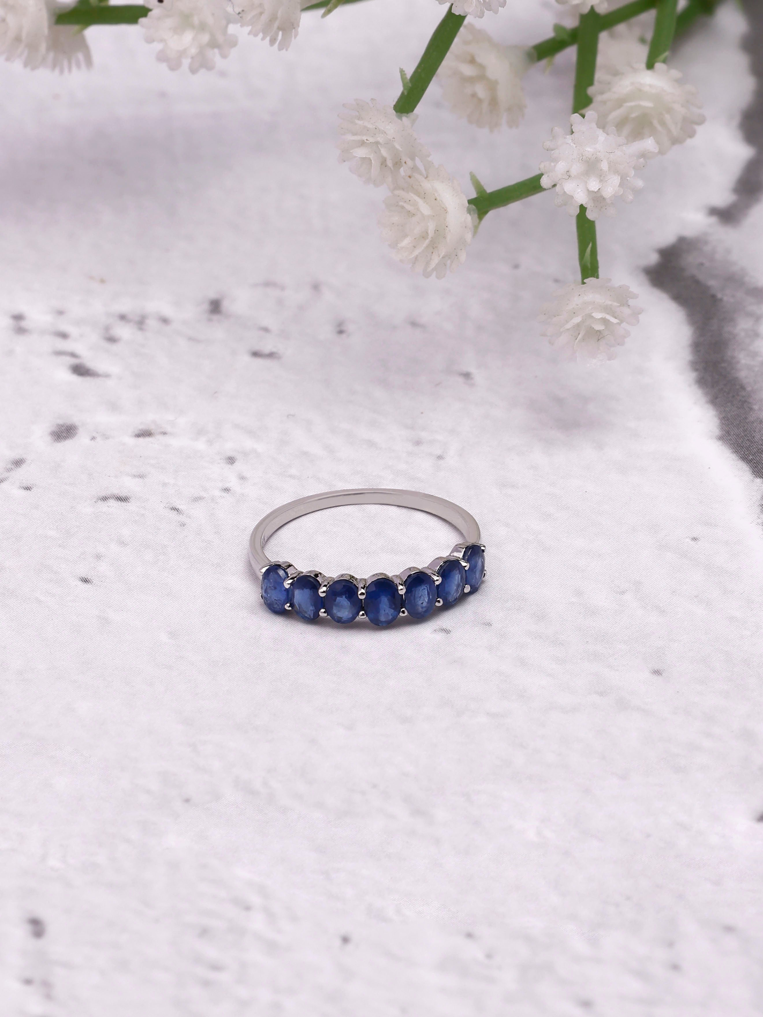 Oval Blue Sapphire 14K Gold Half Statement Ring Band