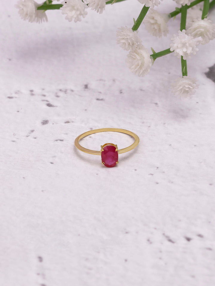 14K Gold Natural Ruby Oval Ring: Dainty Eternity Band