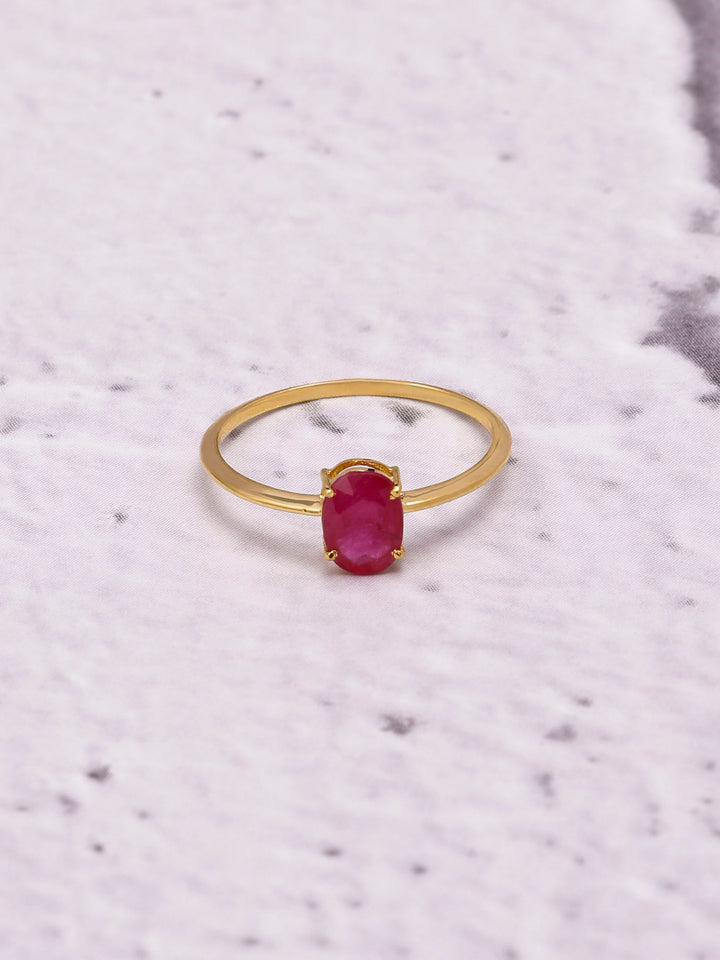 14K Gold Natural Ruby Oval Ring: Dainty Eternity Band