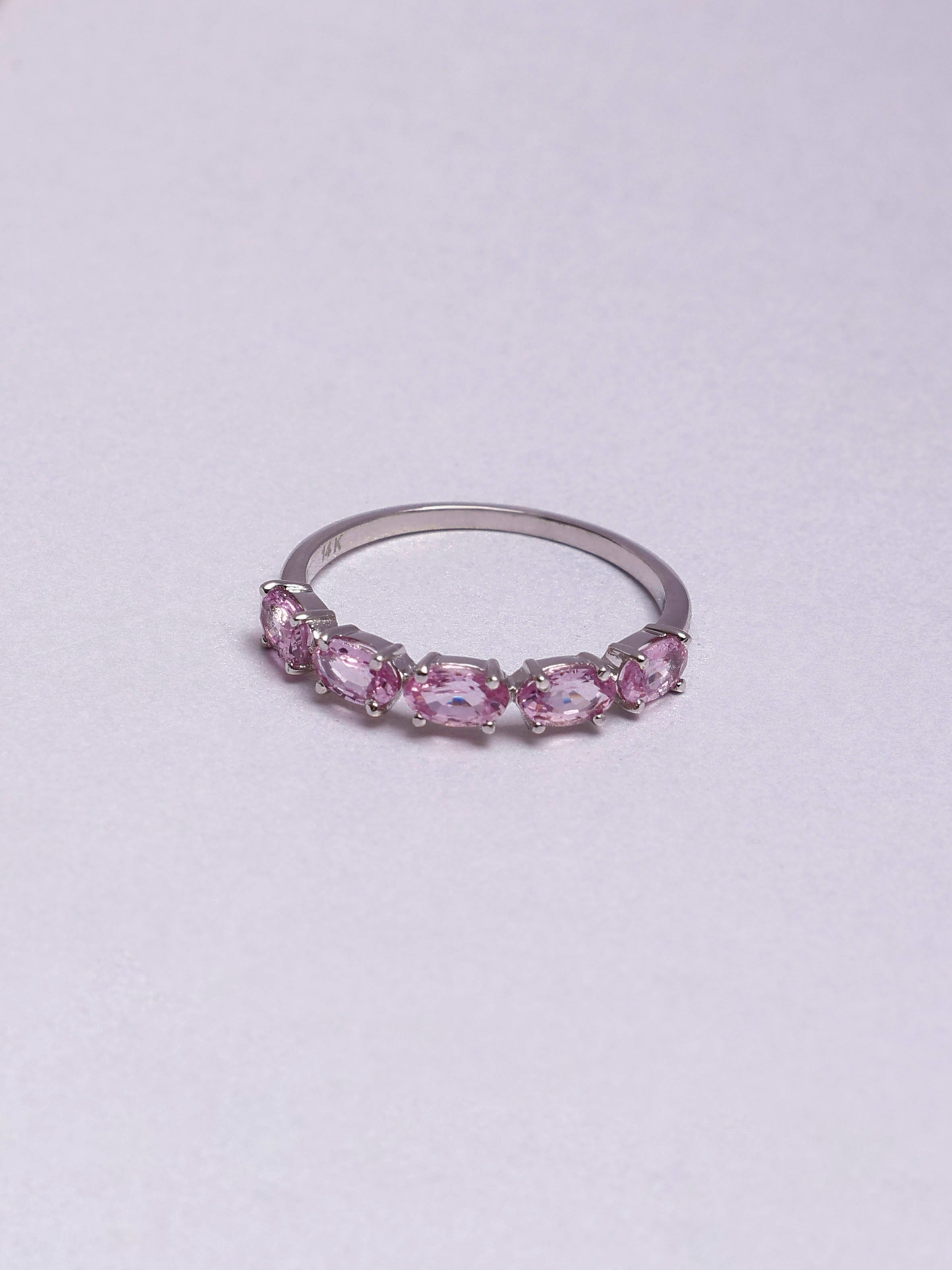14K Gold Pink Sapphire Oval Ring: Statement Eternity Band