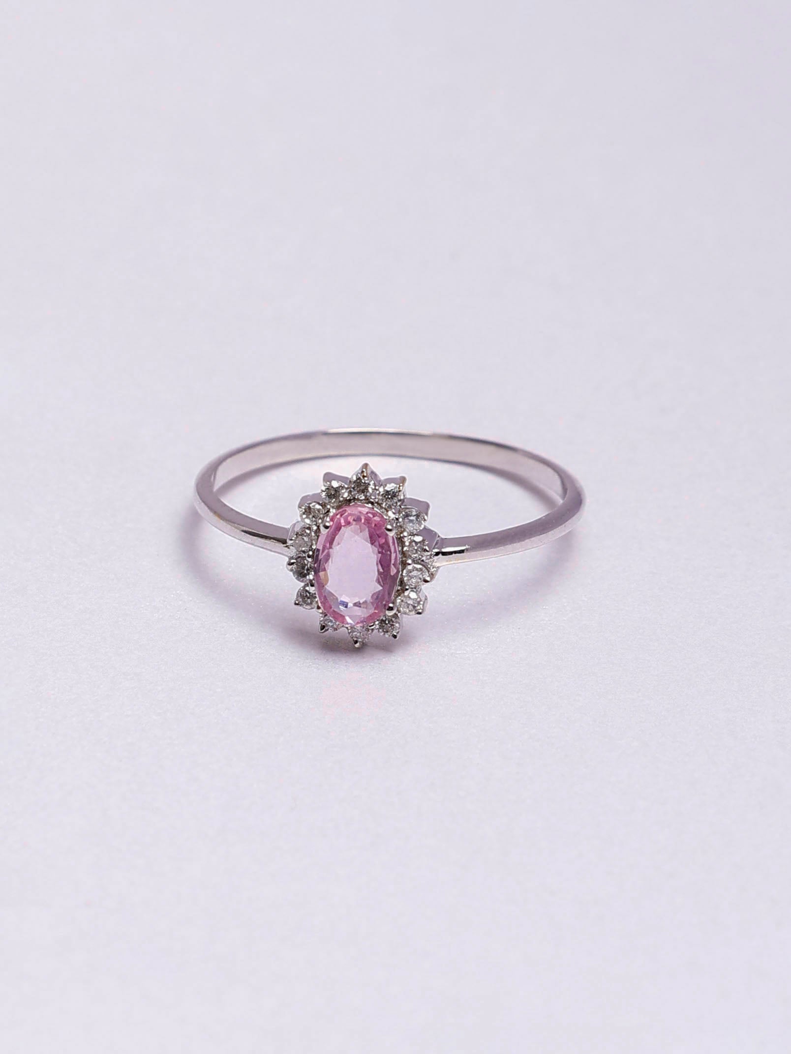 Sunflower 14K Gold Pink Sapphire Ring: Diamond Accent, Dainty Design for Her