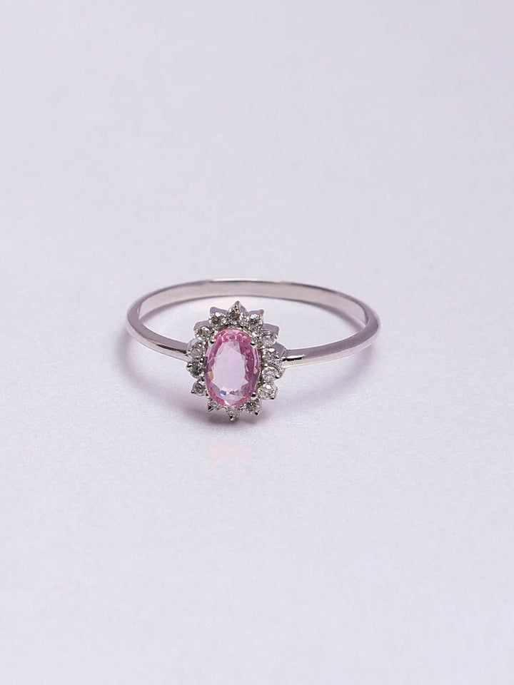 Sunflower 14K Gold Pink Sapphire Ring: Diamond Accent, Dainty Design for Her