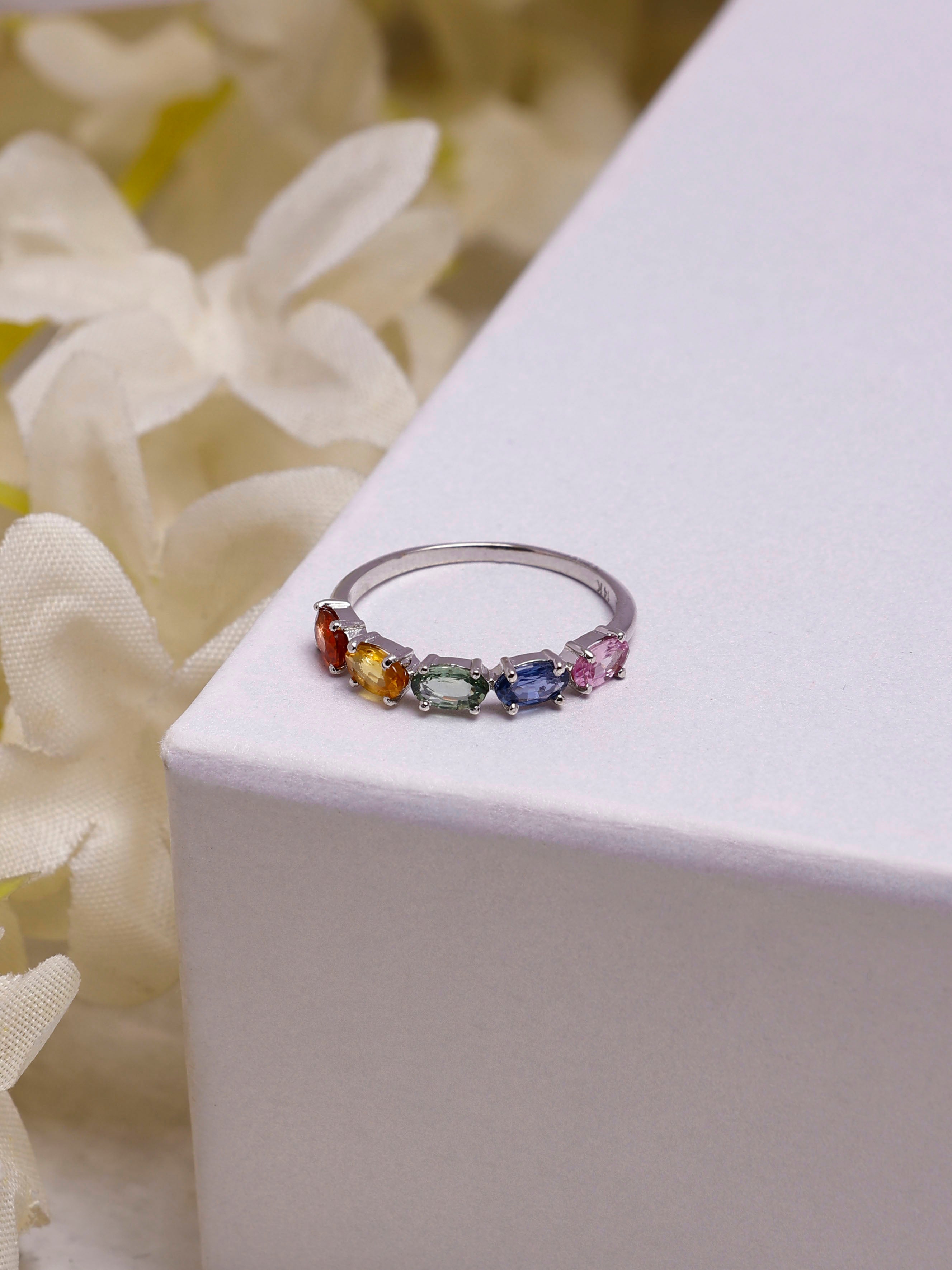 Multi Sapphire 14K Gold Eternity Ring Band