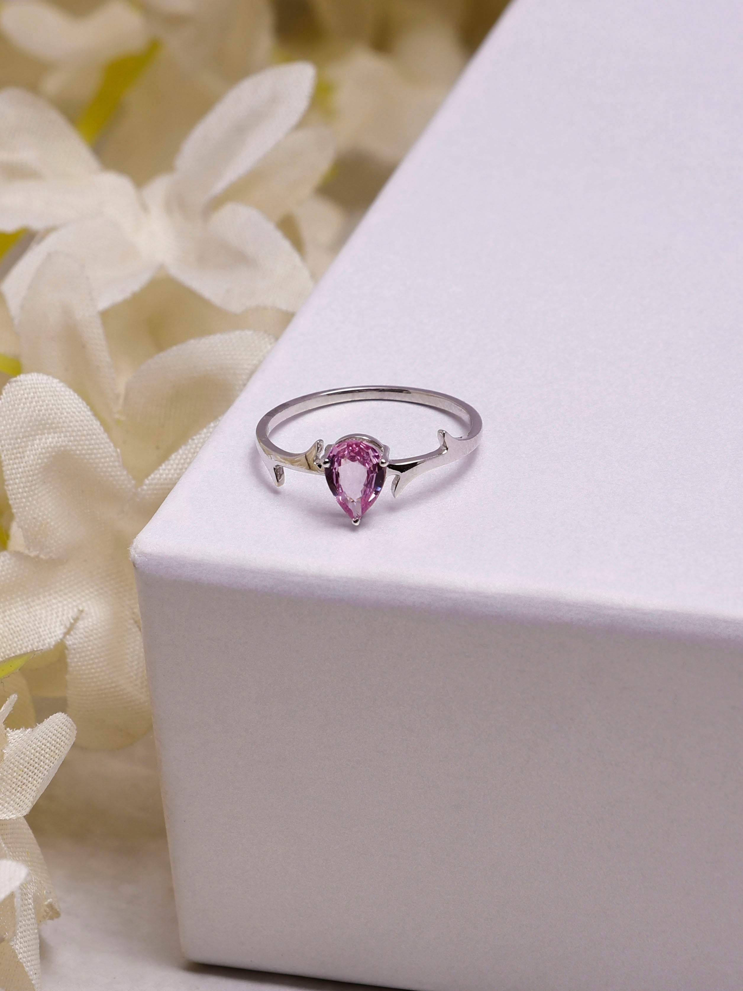 Pink Sapphire 14K Gold Ring: Designers Cut Dainty Eternity Ring