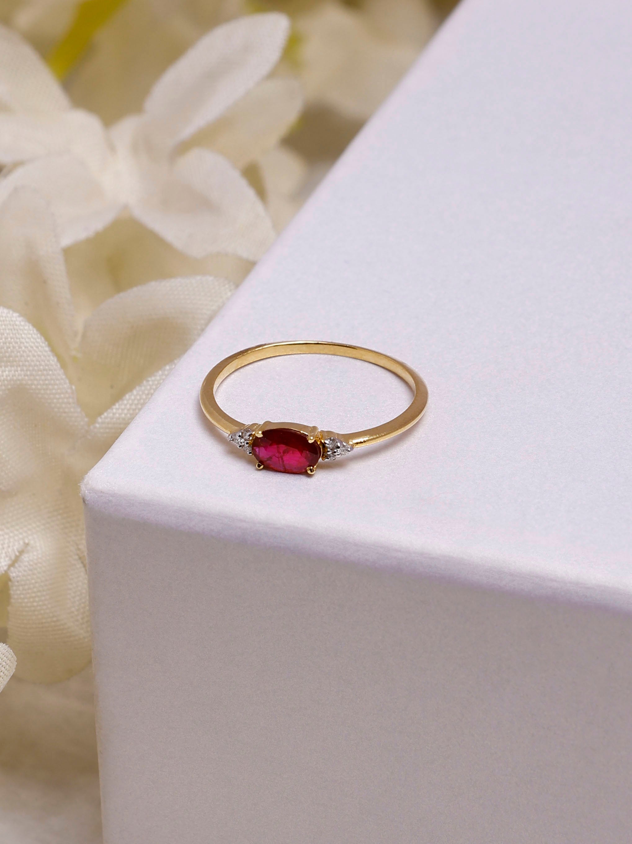 14K Gold Ruby and Diamond Ring: Dainty Eternity Design