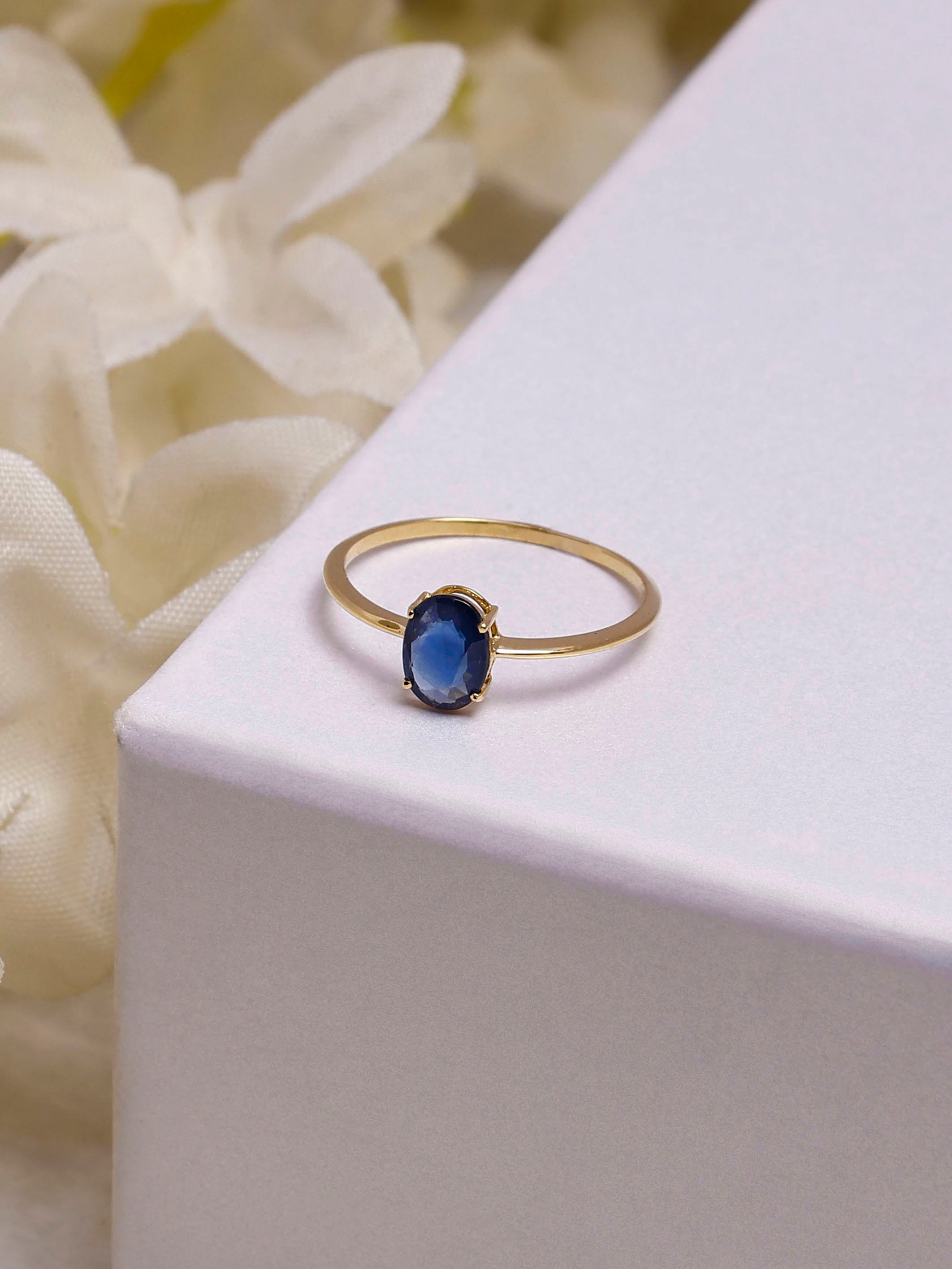 Dainty 14K Gold Ring: Oval Blue Sapphire, Classy Eternity Band