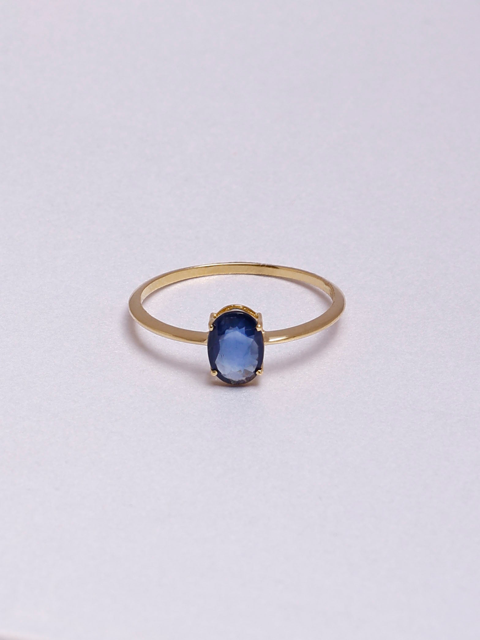 Dainty 14K Gold Ring: Oval Blue Sapphire, Classy Eternity Band