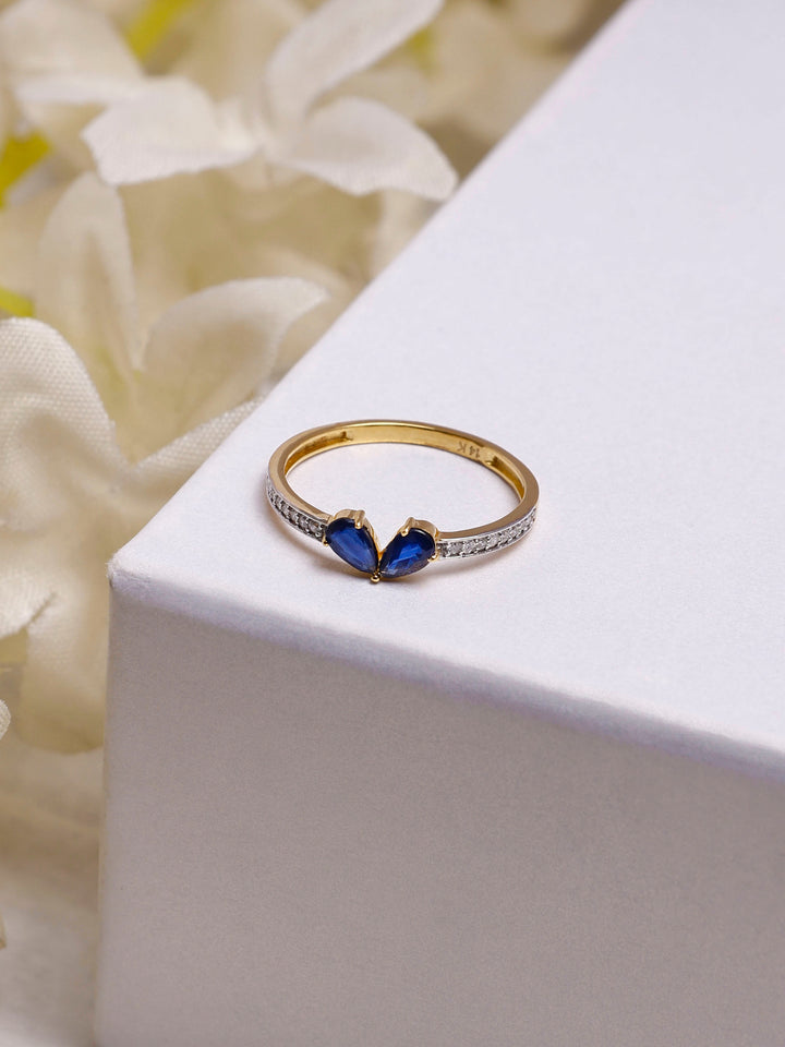 14K Gold Kissie Blue Sapphire Ring With Natural Diamonds