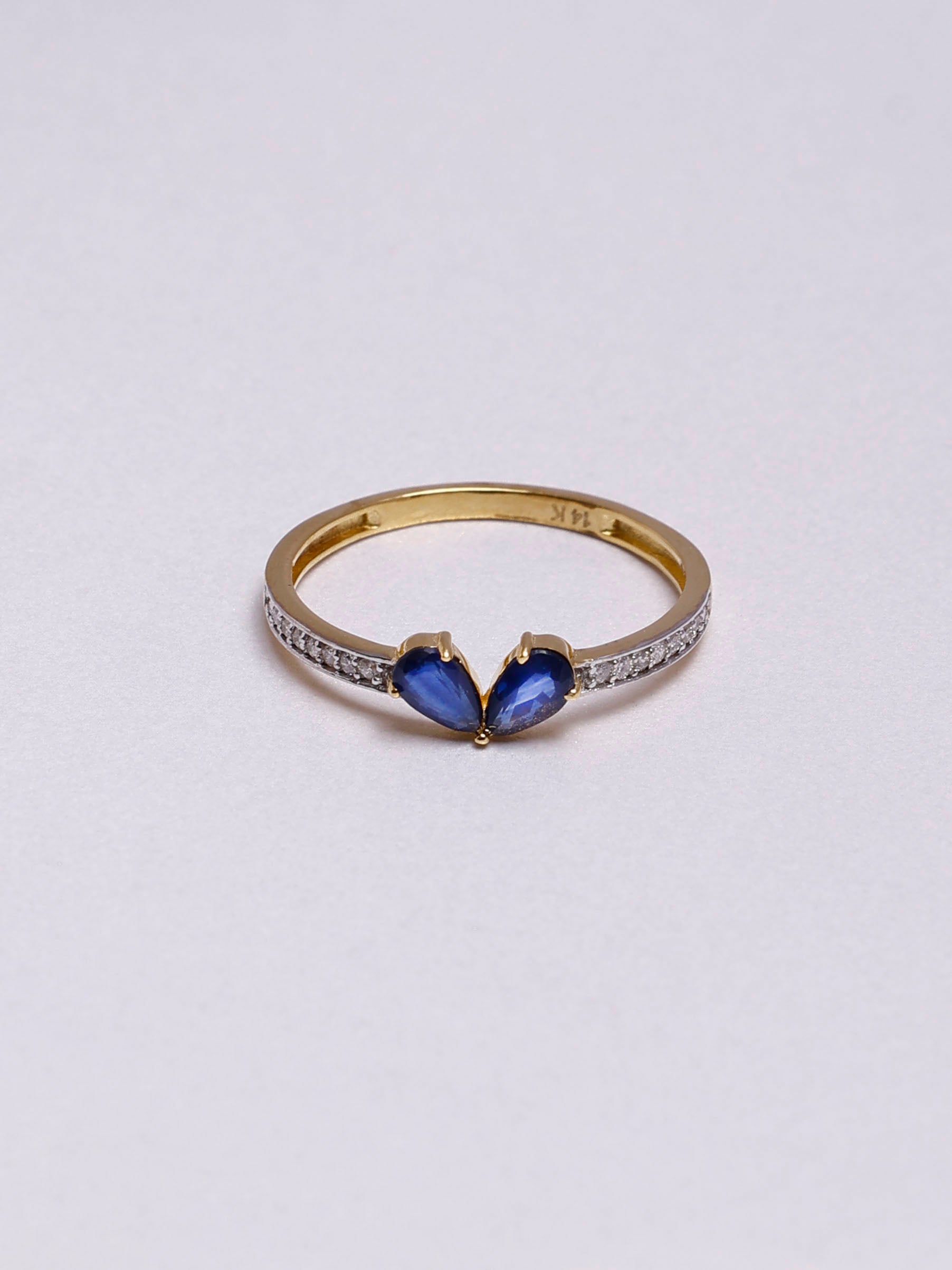 14K Gold Kissie Blue Sapphire Ring With Natural Diamonds