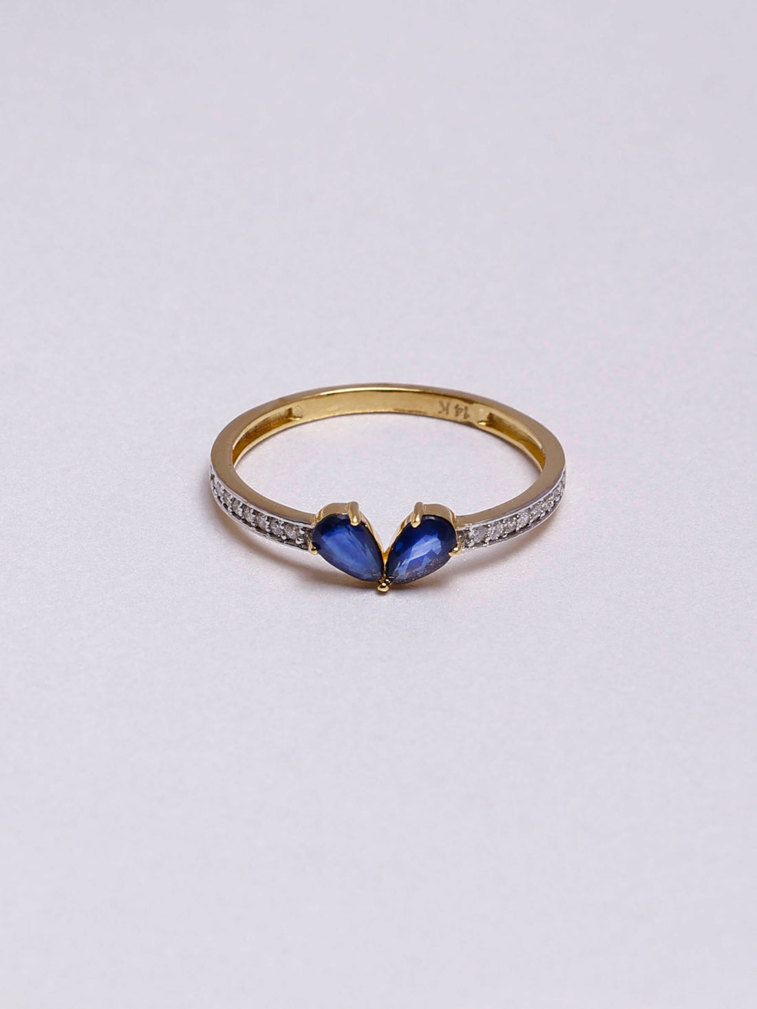 14K Gold Kissie Blue Sapphire Ring With Natural Diamonds
