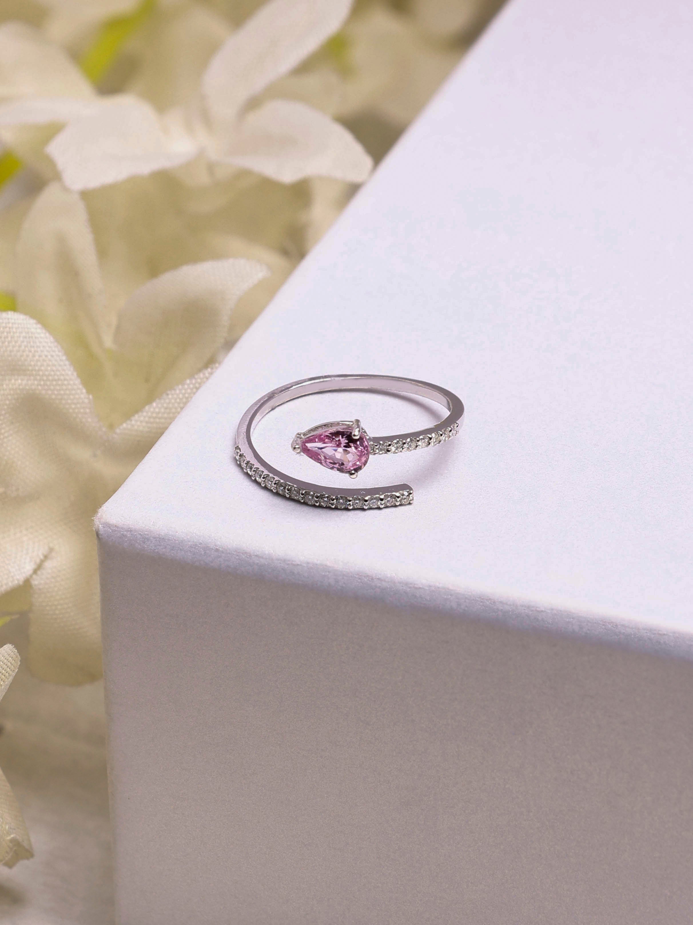 14K Gold Pink Sapphire Ring: Diamond Accent, Dainty Design Cute Ring