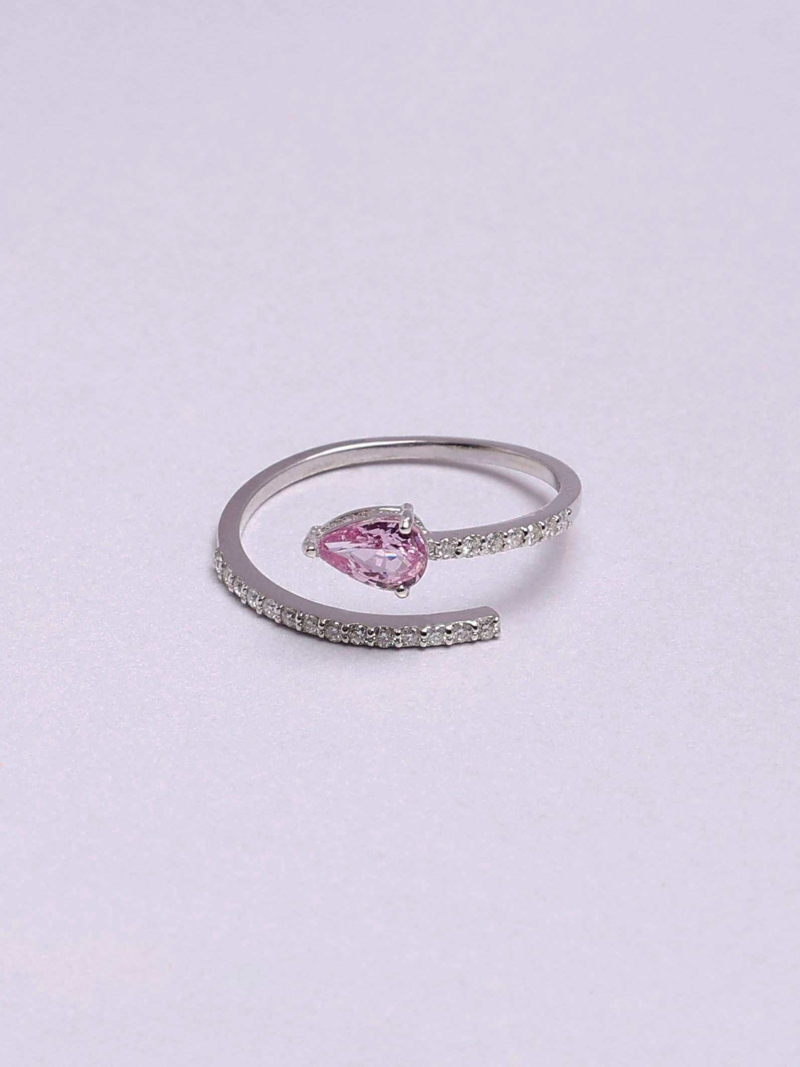 14K Gold Pink Sapphire Ring: Diamond Accent, Dainty Design Cute Ring
