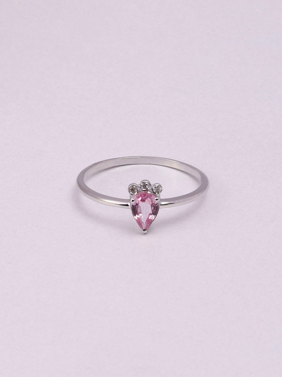 14K Gold Pink Sapphire Queen Ring: Diamond Accent, Dainty Design Three Stone Design