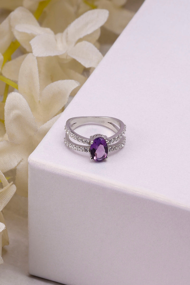 Amethyst Sterling Silver Ring: Minimalist Gemstone Statement Jewelry