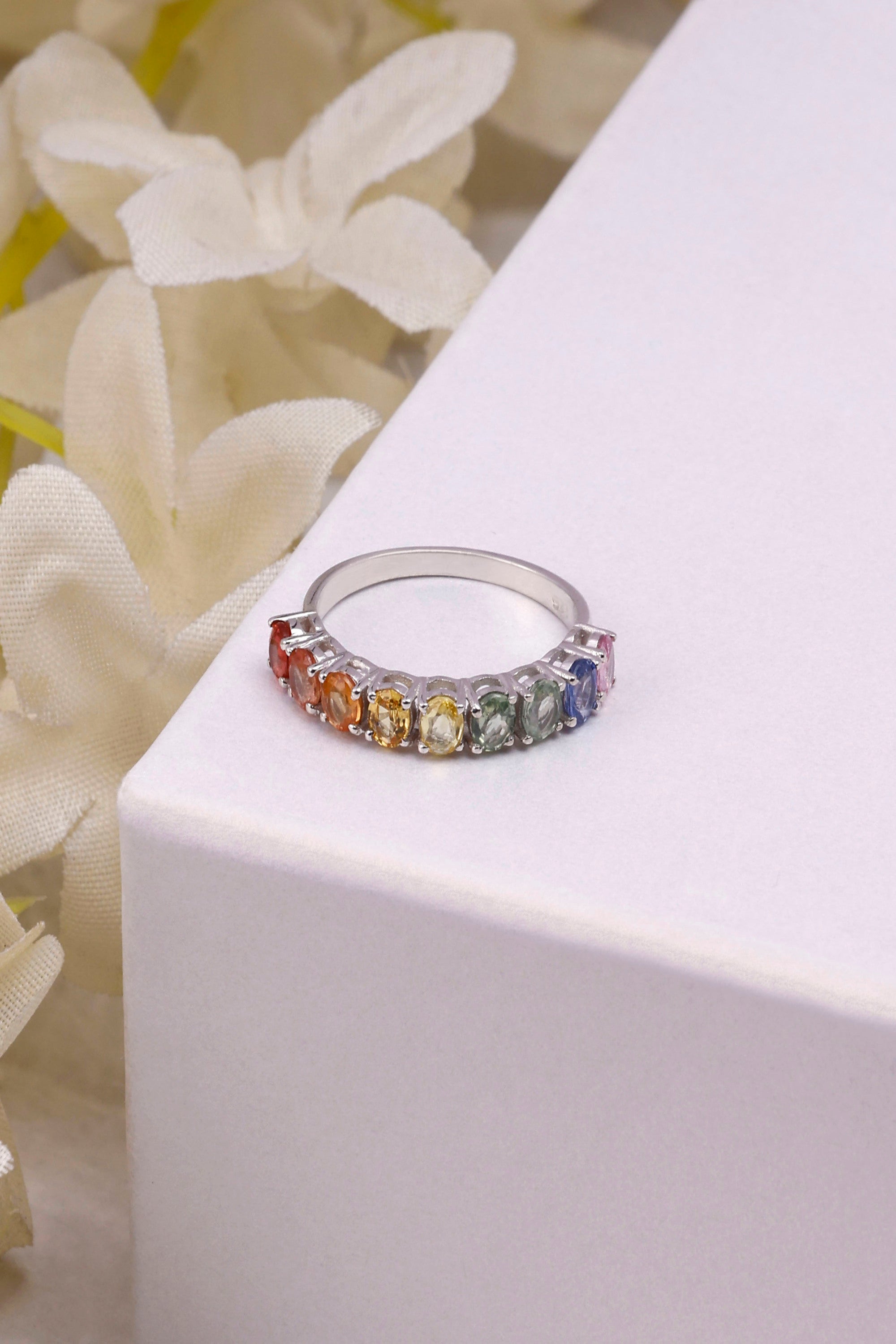 Multi Sapphire Sterling Silver Eternity Ring: Minimalist Stacking Band