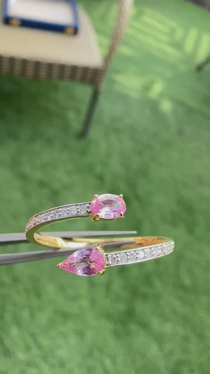 Huggies 14K Gold Pink Sapphire Ring: Diamond Accent, Dainty Design for Her