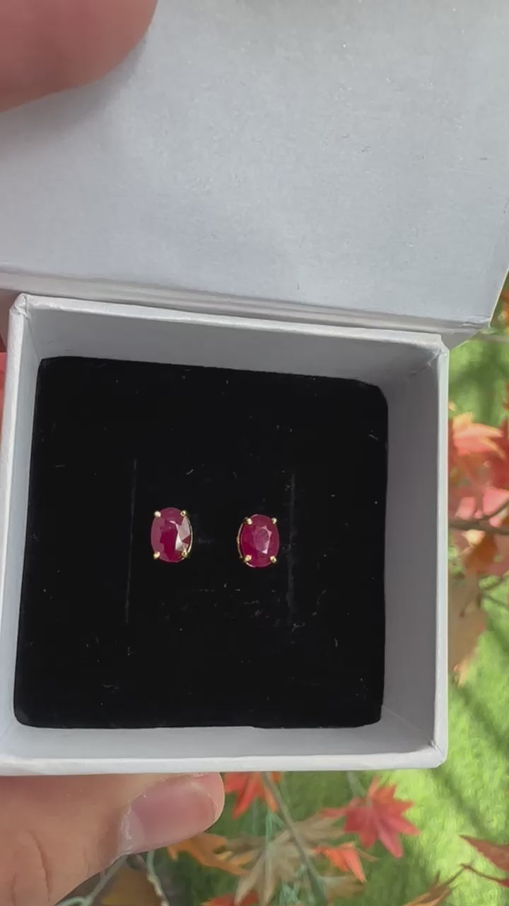 14K Gold Ruby Oval Stud Earrings: Luxury Gemstone Earstuds