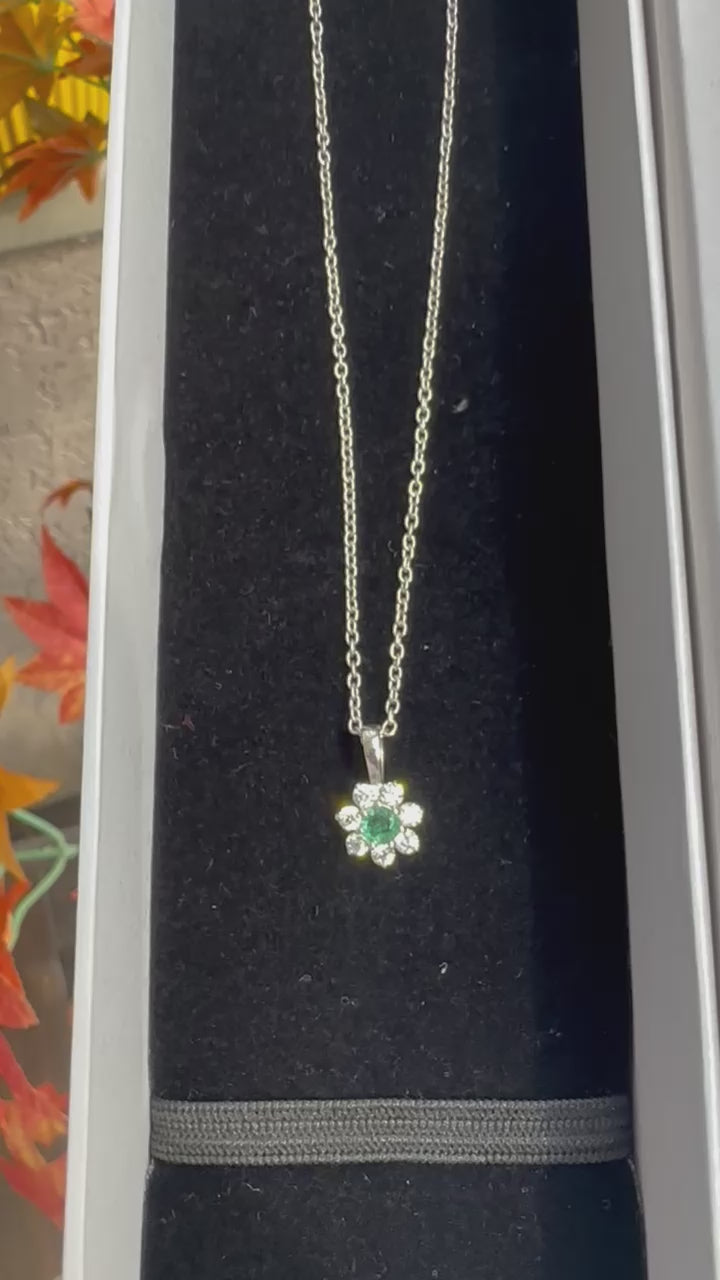 Emerald Flower Pendant: Minimal Sterling Silver, Unique Design