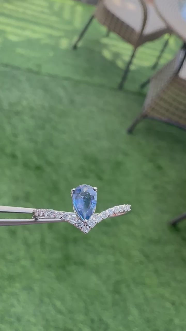 Hailey Bieber inspired 14K gold Blue Sapphire Diamond Ring