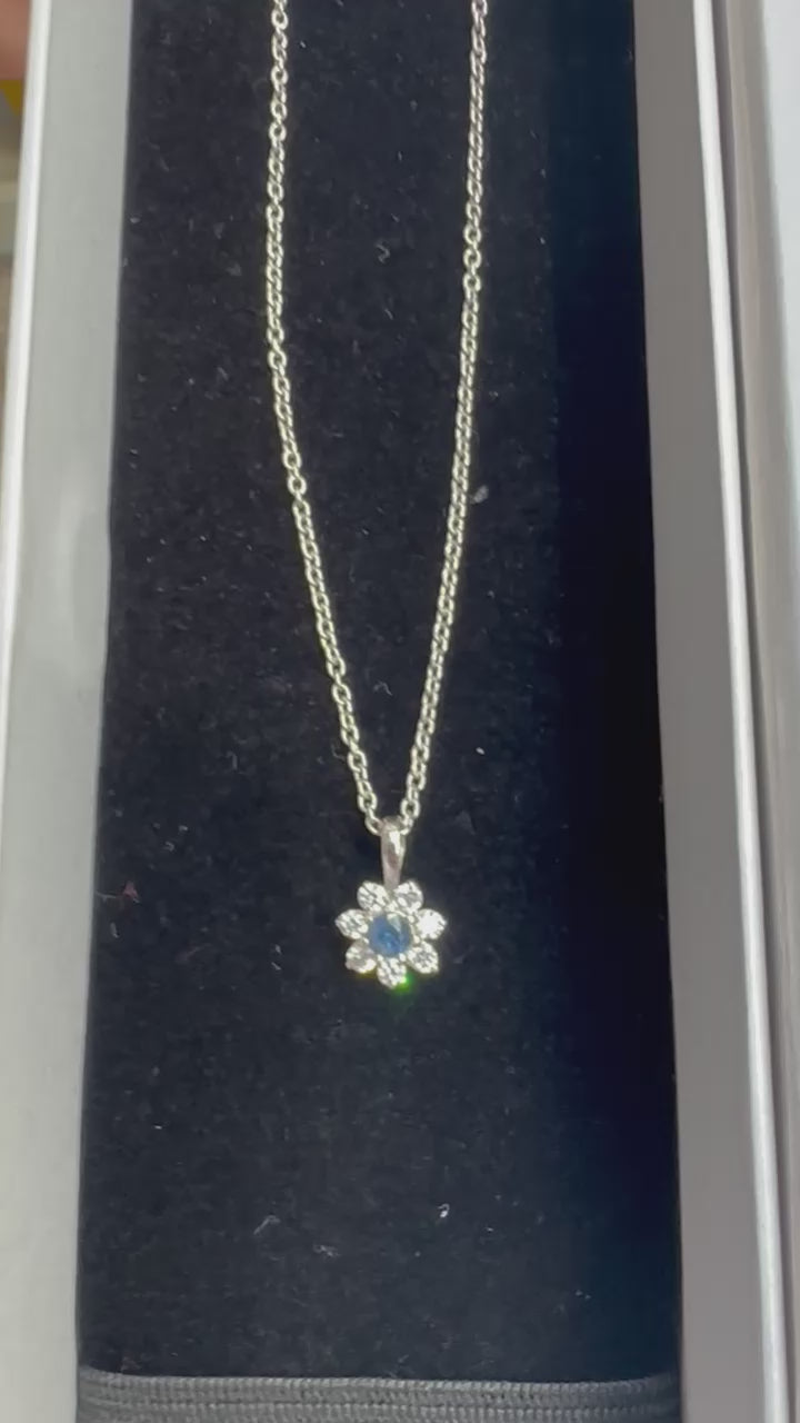 Blue Sapphire Flower Pendant: Minimalist Sterling Silver Necklace