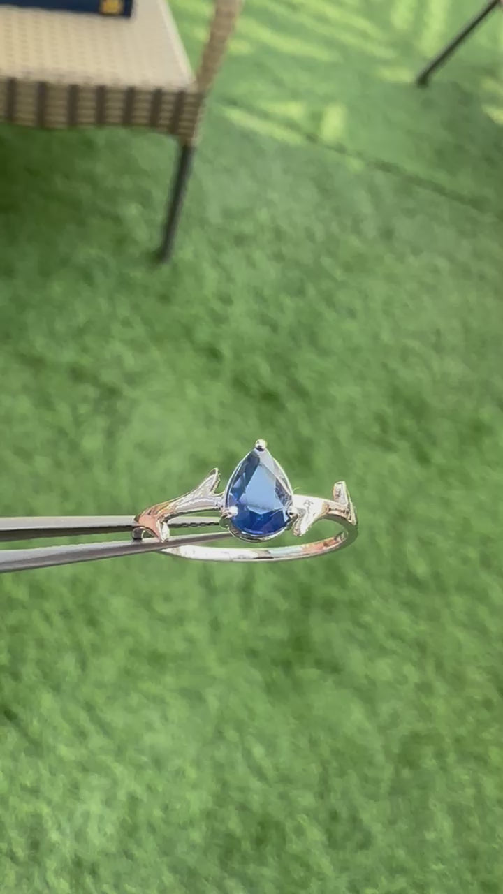 14K Gold Ring: Pear Blue Sapphire, Classy Eternity Designer Ring