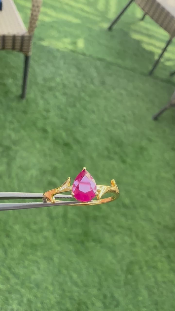 14K Gold Natural Ruby Pear Ring: Dainty Eternity Unique Designer Ring