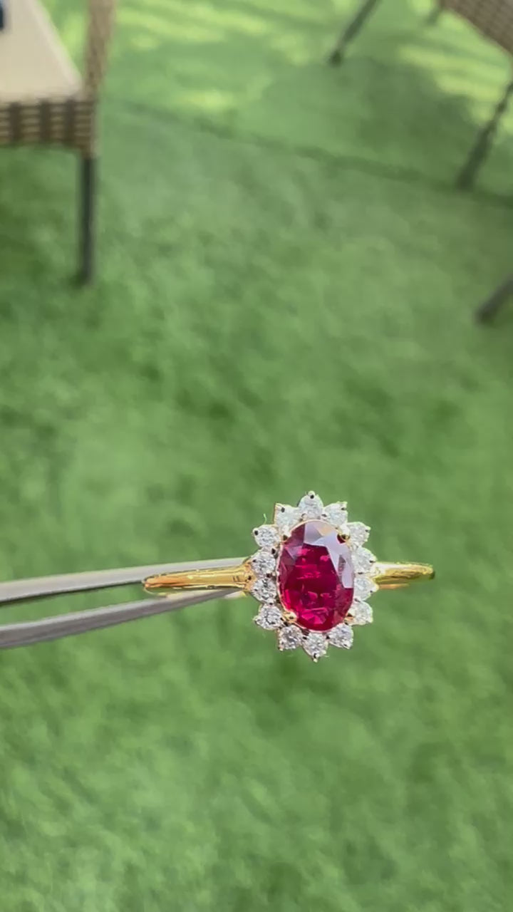 Sunflower 14K Gold Ruby and Diamond Eternity Ring: Dainty Design
