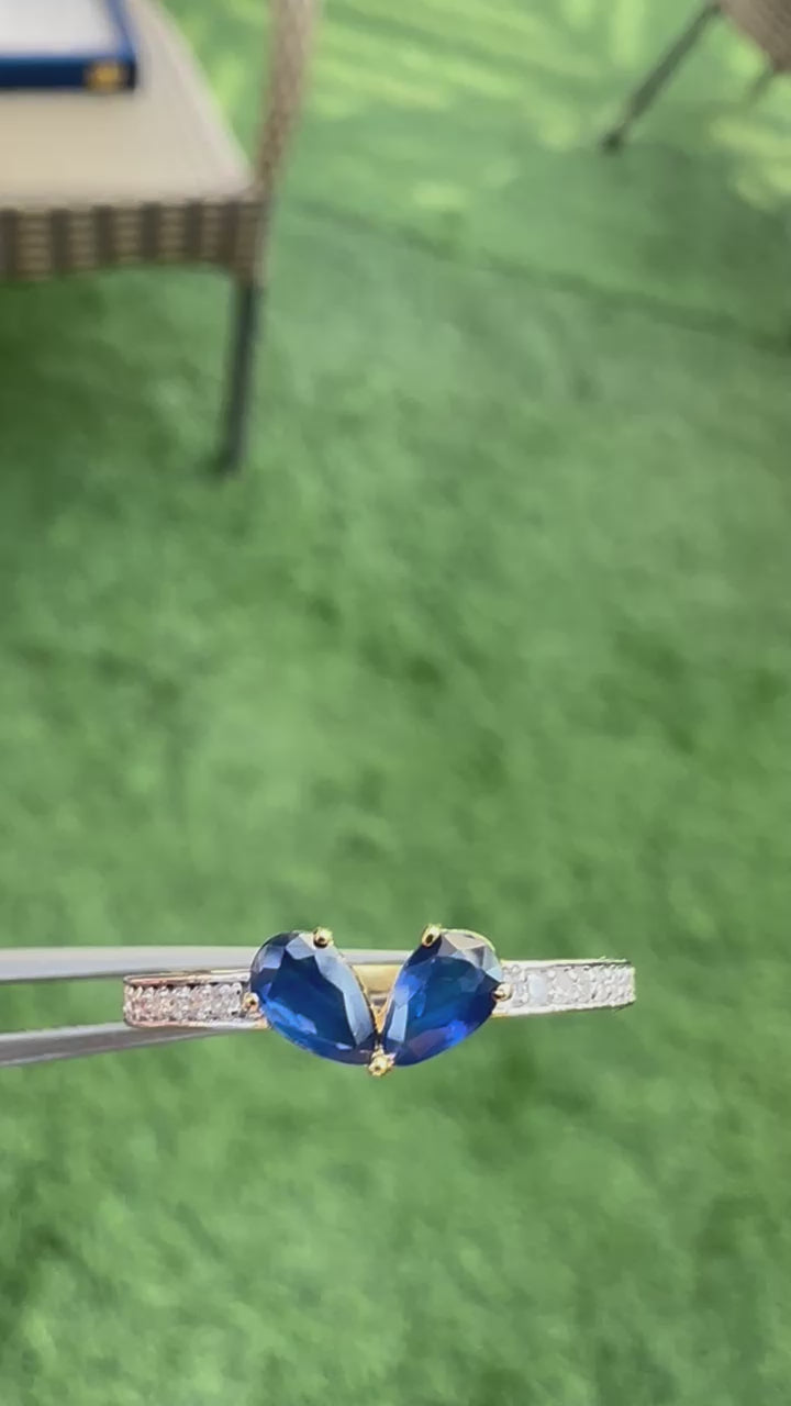 14K Gold Kissie Blue Sapphire Ring With Natural Diamonds